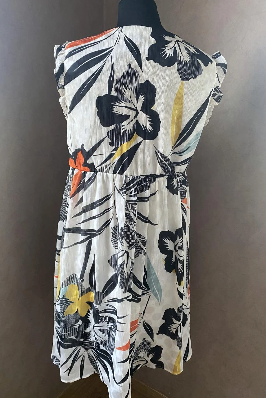 Promod jurk maat 38 wit met tropische print zwart geel – vloeiend, gevoerd – photo 6